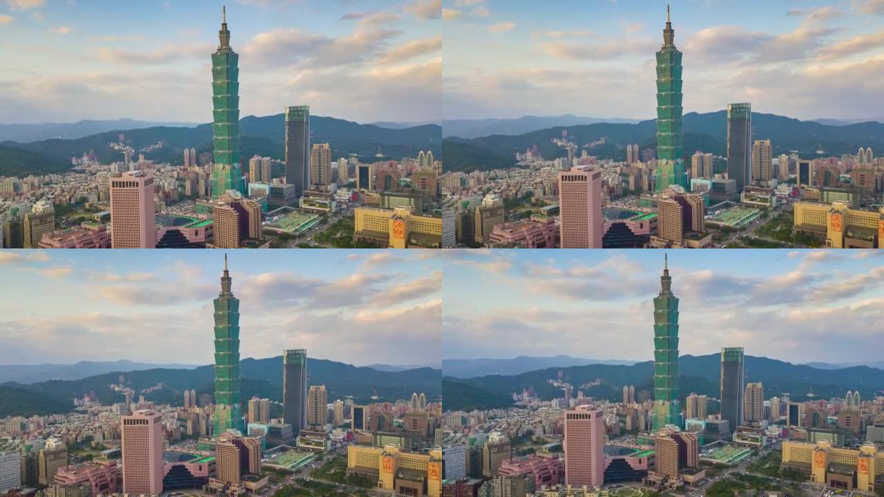 台北城市景观名塔空中全景4k延时台湾