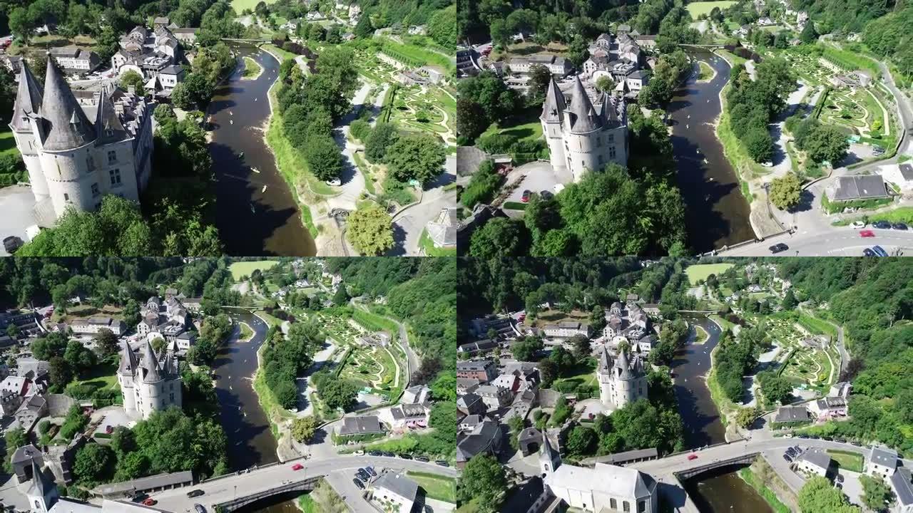 世界遗产杜比市的鸟瞰图位于比利时，卢森堡省在瓦隆大区。美丽的风景，河边有著名的城堡，夏季天气晴朗。