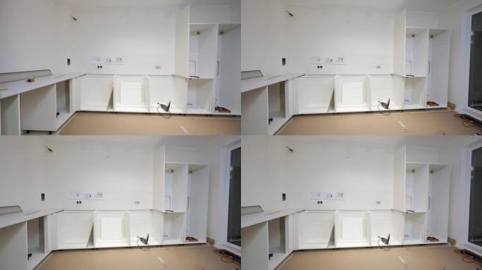 安装新厨房组装公寓厨房家具内部