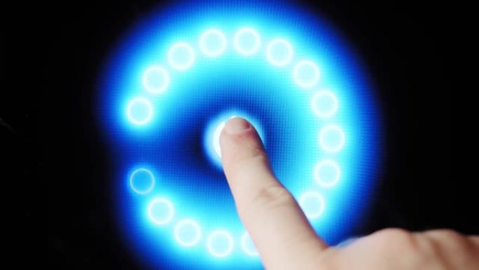 人类手指打开触摸屏按钮，激活未来的人工智能。机器学习、人工智能、概念Vercion 3的可视化