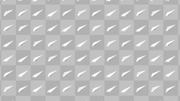 手工纸飞机收藏。灰色背景上流动的白纸平面的循环动画。业务连接概念。折纸飞机飞行。