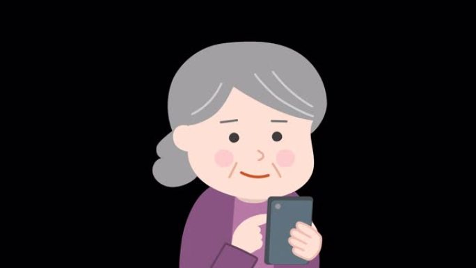 老年妇女愉快地使用智能手机。