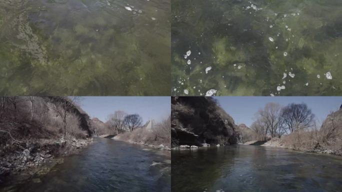 4k溪流清澈水面风光航拍视频素材