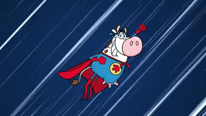 超级英雄牛卡通人物飞翔