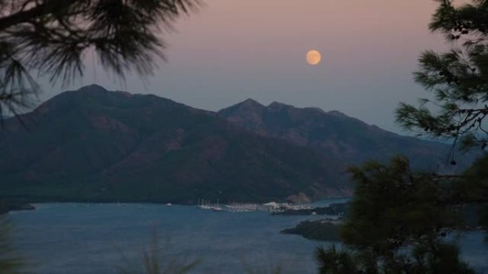 满月越过山海海滩、海、月光、