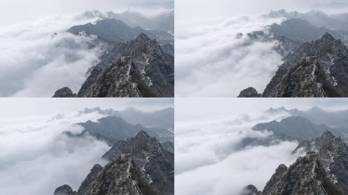 雪后的中国长城，云雾中的自然风光 (延时)