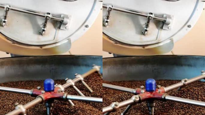咖啡烘焙机中的新鲜棕色咖啡豆