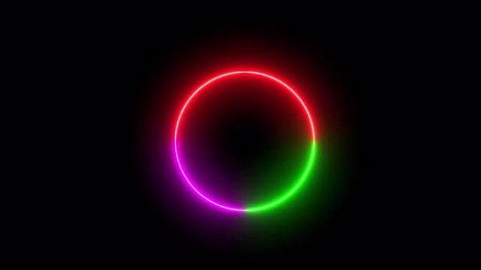 霓虹灯圈的彩色抽象火焰发光闪烁动画循环随机在黑色背景上。