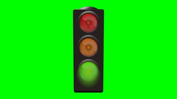 绿色背景上的欧洲红色橙色和绿色三色交通灯