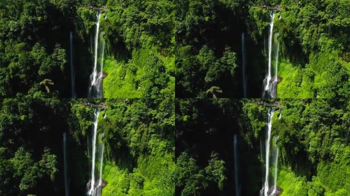印度尼西亚巴厘岛的热带Sekumpul瀑布鸟瞰图