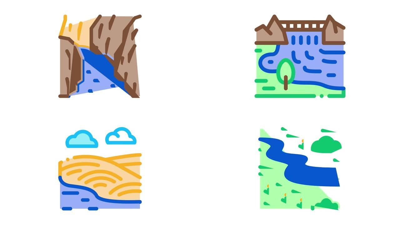 河流景观图标动画