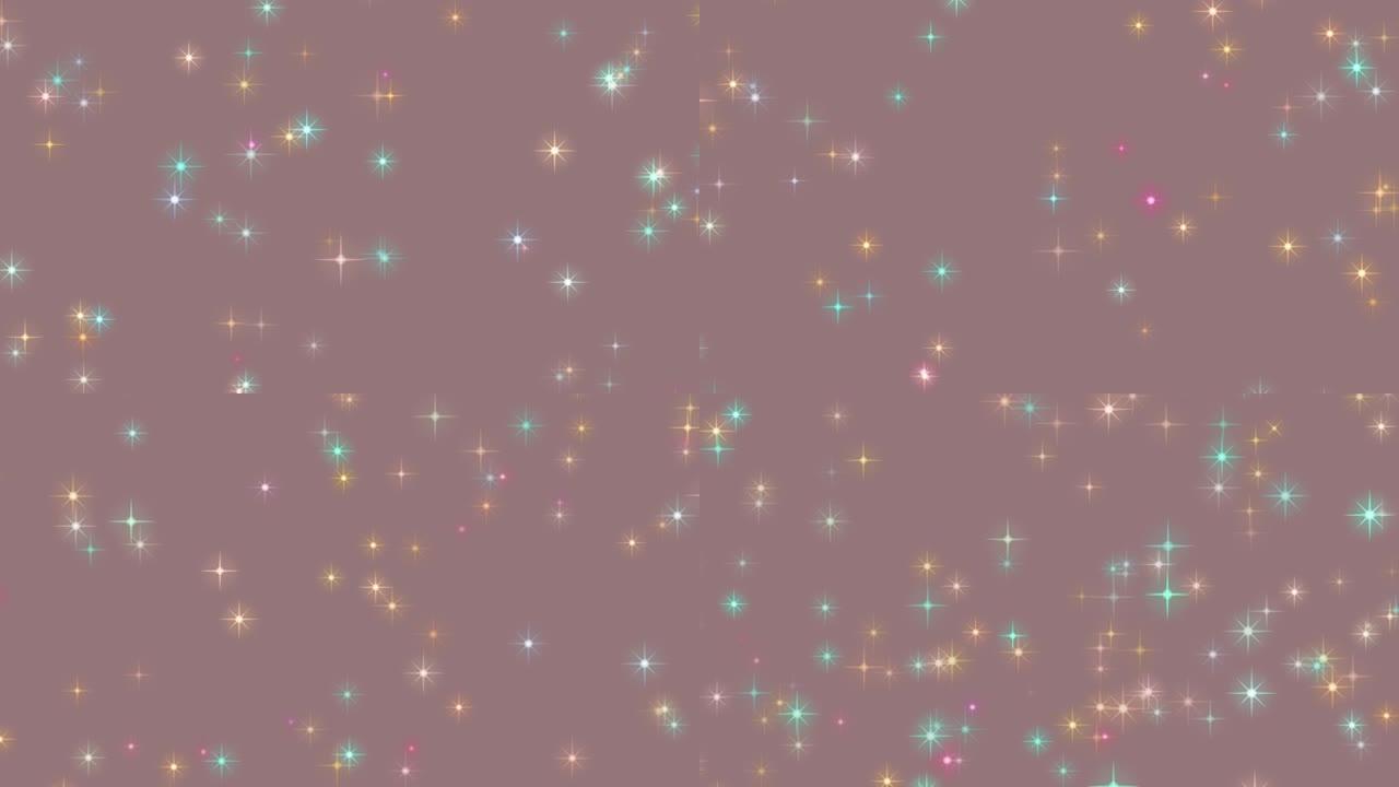 粉色和多色4k星星粒子背景流星和闪光，闪烁的绚丽五彩星星背景，火花循环