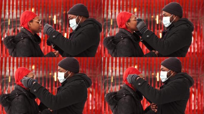 戴着口罩的非裔美国人夫妇，新型冠状病毒肺炎大流行