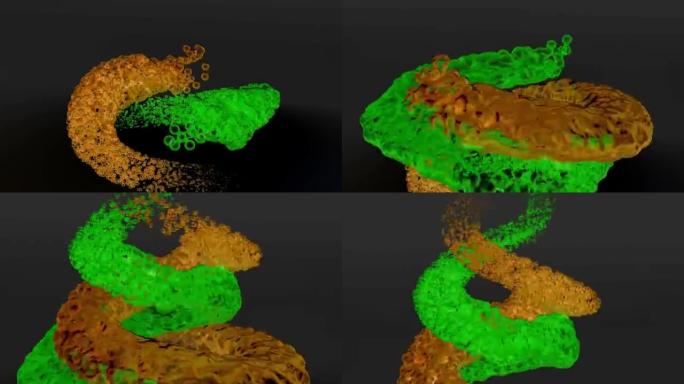 液体气泡向上流动转动螺旋缠绕