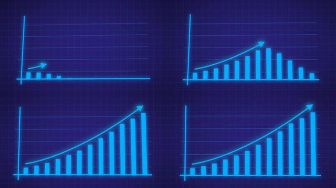 带有glow和rising arrow 4k动画的业务增长和成功信息图表。