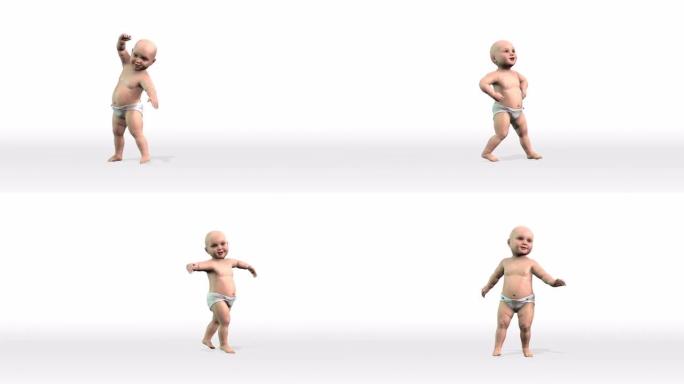婴儿优雅地跳舞，4k白色背景
