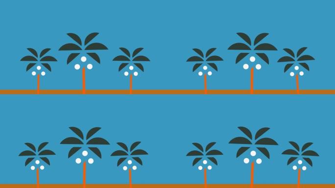 棕榈树。热带旅游。Pov驾驶棕榈，树木在晴朗的蓝天下经过。没有人。4k运动视频。