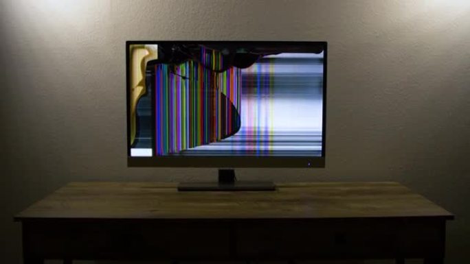 破碎的电脑显示器 -- 黑色裂缝的大数字屏幕。