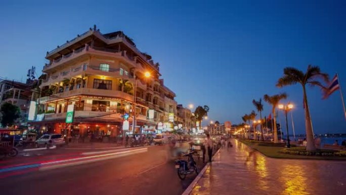 柬埔寨金边街景夜景