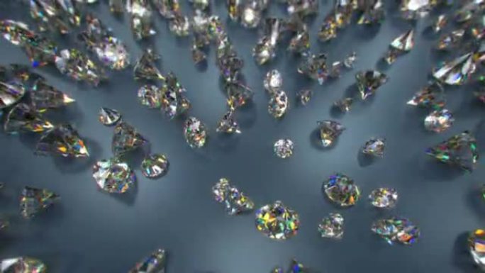 大量明亮的圆形切割钻石3D渲染无缝循环动画