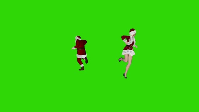 圣诞老人和错过圣诞老人跳舞秋千，无缝循环，绿屏Chromakey