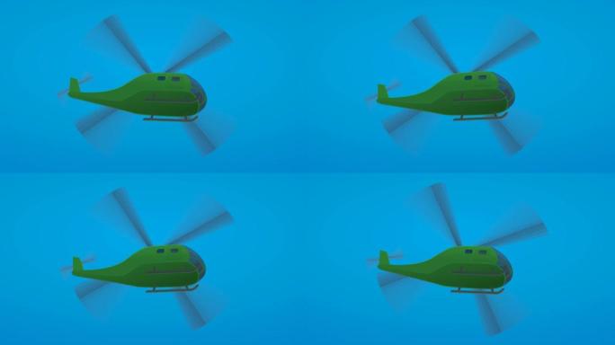 在蓝天中飞行的直升机的动画循环