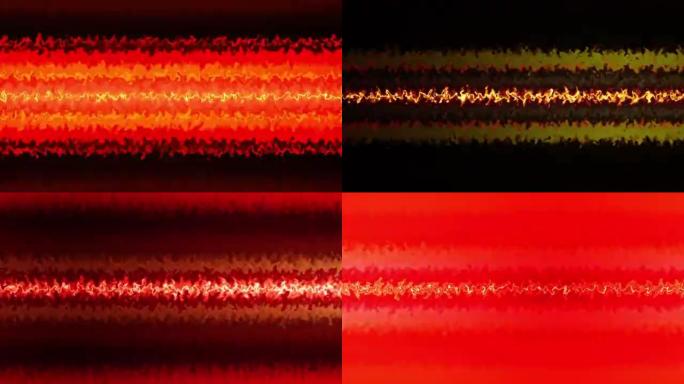 文摘黄橙红色磁场闪电波能量背景回路。4K 3D数字动画分形光飞溅功率能量场湍流线在中间移动。
