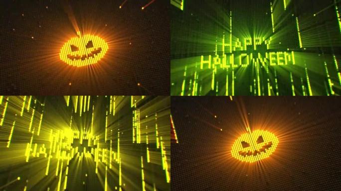 闪亮快乐万圣节文本和南瓜无缝循环3D渲染动画