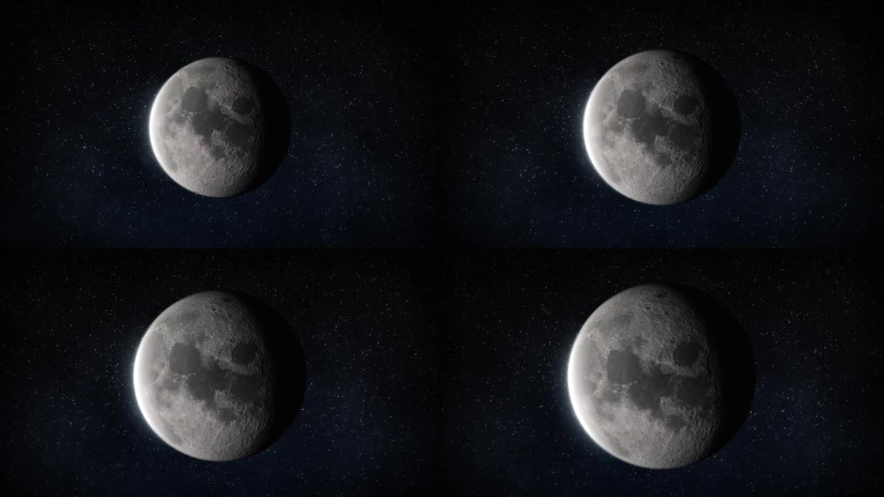 月亮前视特写放大星空背景黑白动画