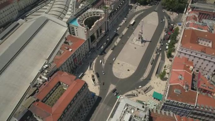 阳光灿烂的里斯本城市著名的恢复者™葡萄牙4k广场空中全景