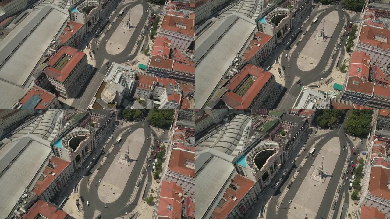 阳光灿烂的里斯本城市著名的恢复者™葡萄牙4k广场空中全景