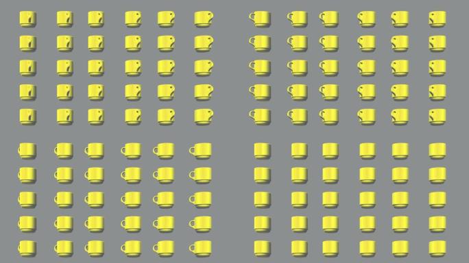 潘通照明黄色3D咖啡杯在灰色背景
