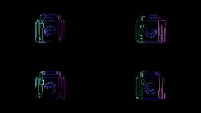 手提箱图标抽象无缝动画4k霓虹灯线。彩色霓虹灯线4k视频的美丽动画。