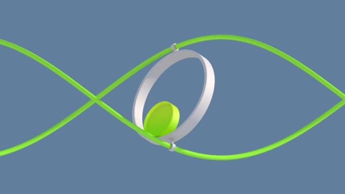 圆形和浅绿色电线。蓝色背景。抽象插图，3d渲染。