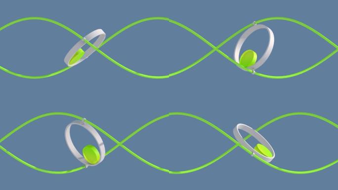 圆形和浅绿色电线。蓝色背景。抽象插图，3d渲染。