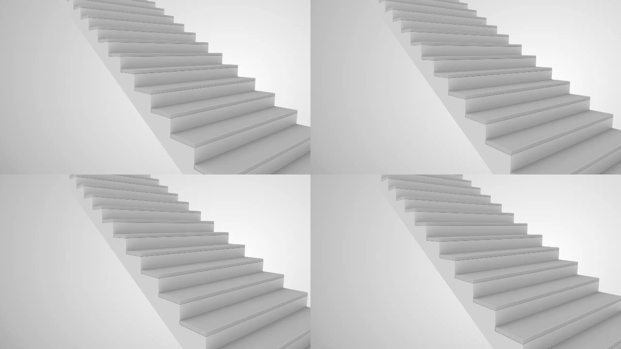 白色室内楼梯。抽象架构背景。业务增长、进步方式和前进成就理念。职业晋升、个人、业务发展。4k的3d动