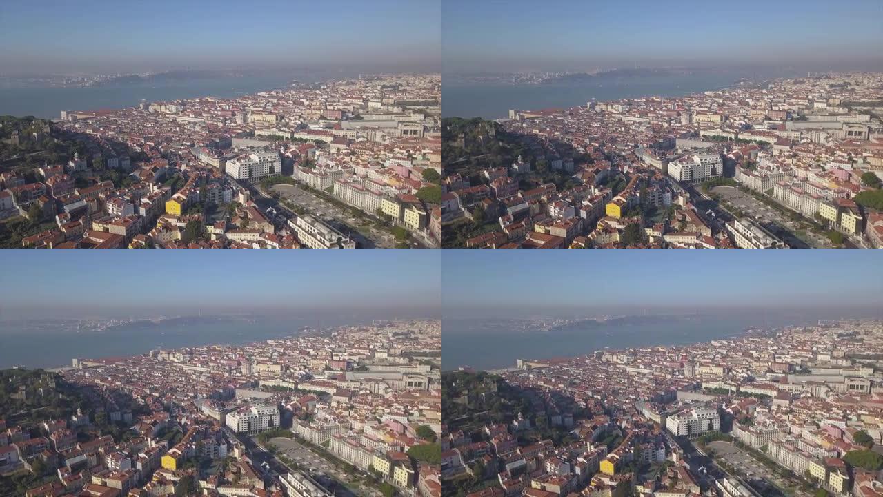 夏季里斯本城市景观湾航空全景4k葡萄牙