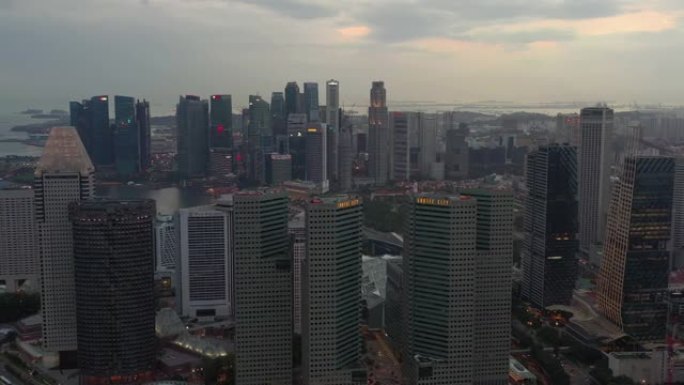 暮光照明新加坡城市著名的市中心海湾航空全景4k