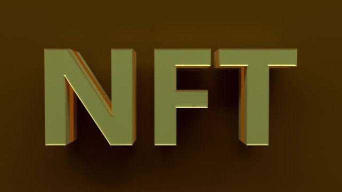 金色NFT加密艺术货币概念在深金色抽象背景上闪烁的非可替代令牌。3d渲染无缝循环。