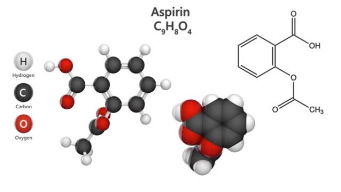 阿司匹林 (ASA) C9H8O4。无缝循环。