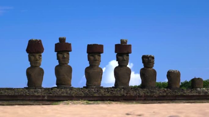 巨石摩艾雕像、阿纳凯纳海滩、复活节岛、拉帕努伊、波利尼西亚、智利