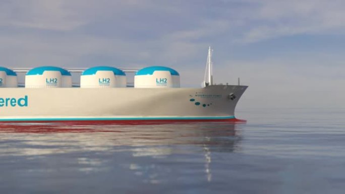 Liqiud船舶中的氢可再生能源-LH2氢气用于集装箱船上的清洁海上运输，带有低温气体复合低温罐
