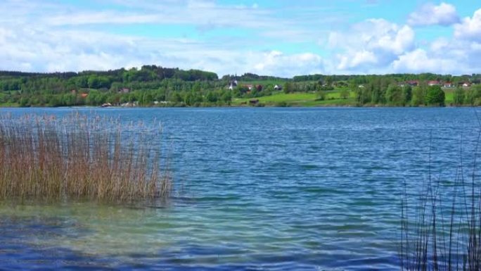 在阳光明媚的夏日，德国巴伐利亚的Tachinger湖