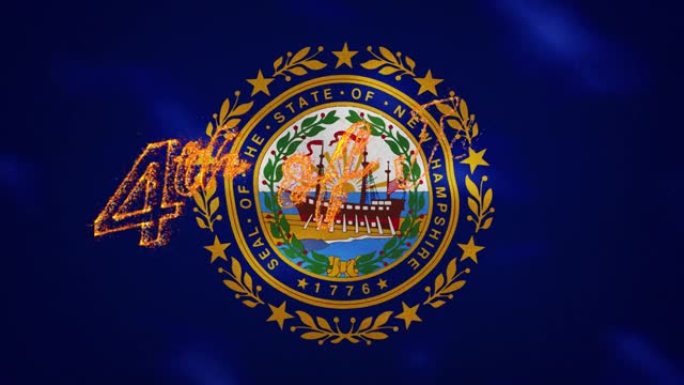 新罕布什尔州国旗背景7月4日火字，循环