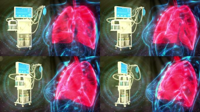 人肺和ICU covid呼吸机，cg医疗保健3D动画