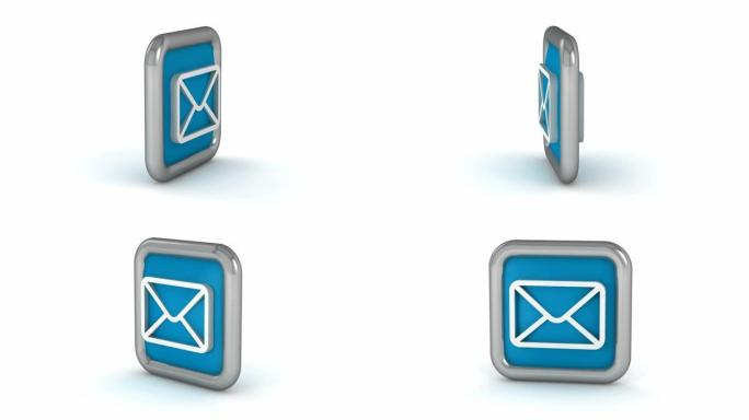 白色背景上孤立的蓝色邮件图标的循环动画