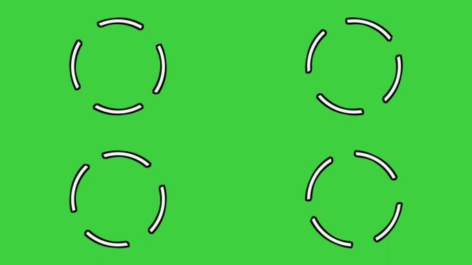绿色屏幕上的旋转圆圈边框动画。色度键，平面4k视频