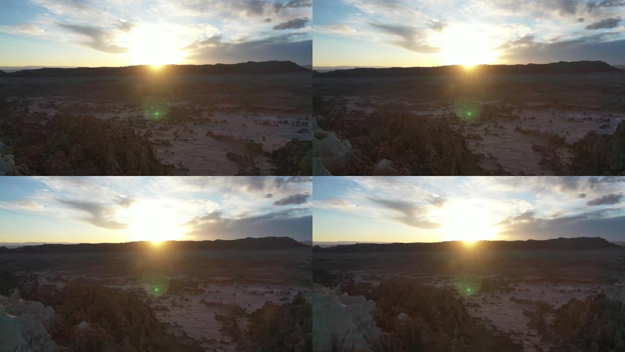 犹他州沙漠景观日落的鸟瞰图