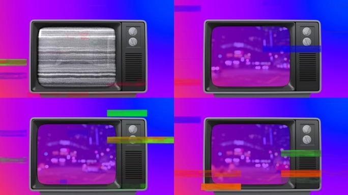 老式电视机上闪烁的彩色矩形动画