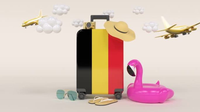 带比利时国旗手提箱的3D假日概念